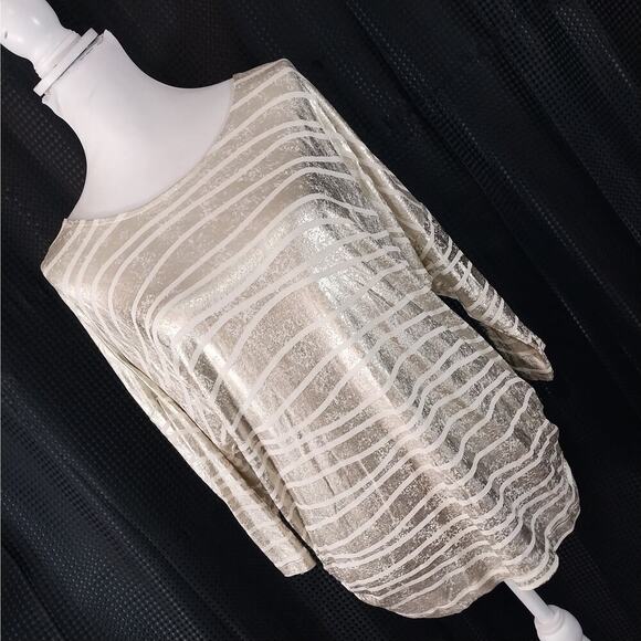 NWOT! CHICO'S! GOLD METALLIC & CREAM ABSTRACT STRIPE OVERSIZED TUNIC TOP! SZ S - Picture 13 of 13